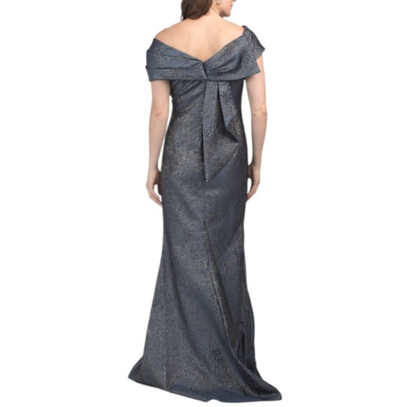 TERI JON Silver Multi Off The Shoulder Metallic Gown - Picture 2 of 2